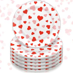 Funnymoom 6 Pack 6 Inch Mother's Day Heart Ceramic Plates Red Pink Heart Tableware Reusable Dinnerware Dessert Plates for Mother's Day Celebration Wedding Party Supplies