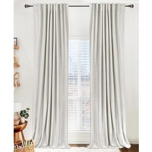 100% Blackout Shield Linen Blackout Curtains for Bedroom 96 Inches Long, Back Tab/Rod Pocket Living Room Drapes, Thermal Insulated Blackout Curtains 2 Panels Set, 50" W x 96" L, Beige