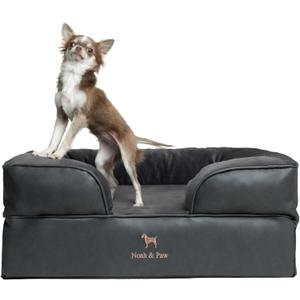 NOAH & PAW Dog Bed, 28x23x11 Inch, Orthopedic Dog Beds for Medium Size Pets, Eggshell Memory Foam Infused with Cooling Gel, Inner Cover, Waterproof, Machine Washable (Faux Leather Sofa Collection) (Charcoal)