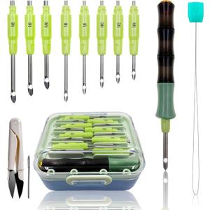 Punch Needle Tool Kit - Ergonomic Handle (Length Adjustable), 8 Interchangeable Needles (5mm/3.5mm), Storage Box with Essential Accessories | Ideal Gift for Beginners