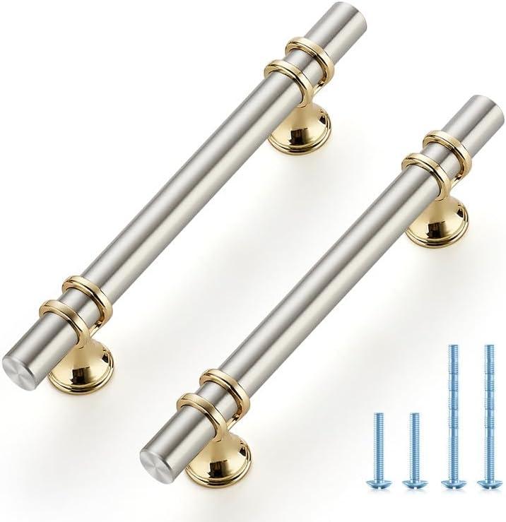 Ravinte Hardware 10 Pack 6 Inch Brushed Nickel&Gold Cabinet Pulls Handles Kitchen Cabinet Handles Drawer Pulls Kitchen Cabinet Hardware Dresser Cupboard Handles Dresser Drawer Pulls 3.75 Inch CC