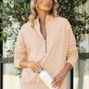 BLENCOT Womens Oversized Sweatshirt Half Zip Fleece Pullover Long Sleeve Fall Side Slit Tops (Beige, L)