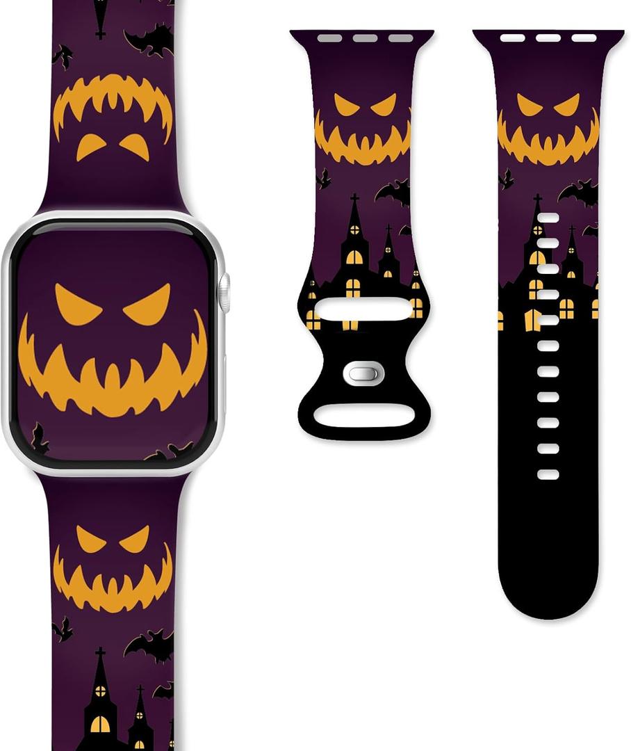 2 x Halloween Watch Bands for Apple Watch Band 38/40/41/42/44/49mm for Men Women, Silicone Waterproof Adjustable Printed Smartwatch Strap for iWatch Series 9 8 7 6 5 4 3 2 1 SE Replacement Wristband Gifts