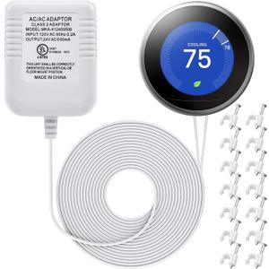 Hotop C Wire Adapter 24 Volt Transformer Compatible with Nest Honeywell Ecobee Emerson Sensi Smart WiFi (White)