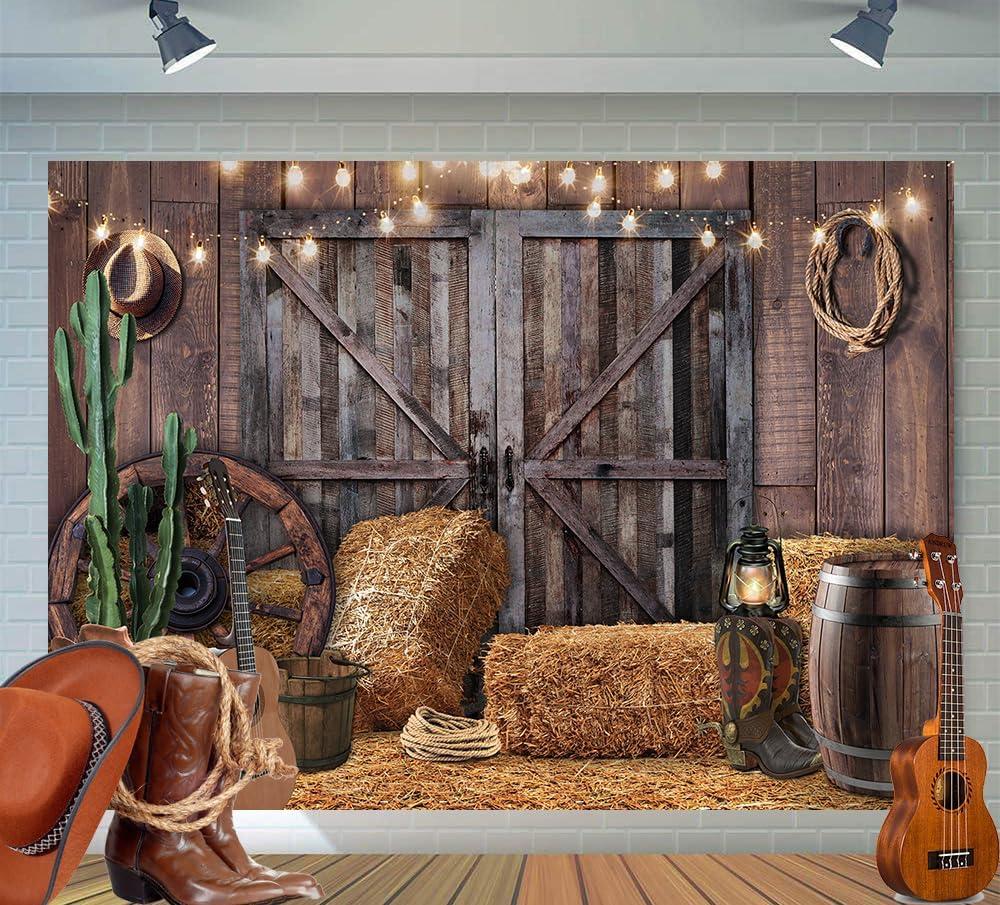 7x5ft Western Cowboy Backdrop Western Party Decorations Wild West Vintage Wooden House Barn Door Photography Background Cowboy Theme Party Decorations Banner Photo Booth F44