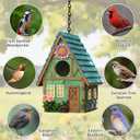 Bird Houses for Outside Cottage-Style Hanging Birdhouse with Flower Accents Hand-Painted Resin Decorative Birdhouses for Outdoors for Bluebird Finches Cardinals Bird Nesting Garden, Patio, Yard