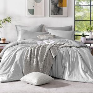 Monbix Queen Comforter Set - 7 Pieces Cationic Dyeing Light Grey Bed in a Bag Queen Bedding Sets with Comforter, Sheets, Pillowcases & Shams, Reversible Bedding Comforters Sets