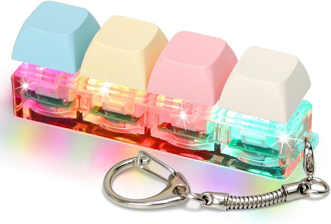 Keyboard Fidget Toys for Adults Keyboard Clicker with LED Light Keychain Fidget Sensory Fun Toys for Anxiety Decompression (Macaroon1, 4 in 1)