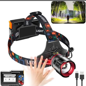 Bud K Headlamp Rechargeable, Super Bright with 5 Modes, Motion Sensor Head Lamp Batteries Included, Waterproof Headlamps for Camping Hunting Running Fishing Biking