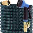 J&B XpandaHose 100ft Expandable Garden Hose with Holder - Heavy Duty Superior Strength 3750D - 4 -Layer Latex Core - Extra Strong Brass Connectors and 10 Spray Nozzle w/Storage Bag (Blue 100) (Blue/Black)