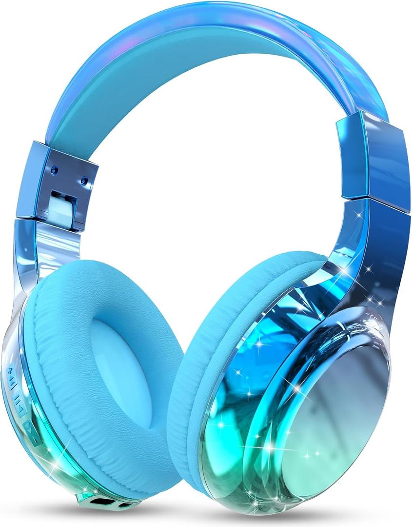 QearFun Kids Bluetooth Headphones, 60H Playtime, 74/85/94dB Safe Volume Limit, Metallic Gradient Wireless Headset with HD Mic, Fast Charging, Foldable, Wired 3.5mm Mode for School/Tablet/Travel