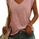 SOUWINEMYI Women's Cap Sleeve T Shirts V Neck Casual Tops Oversized T-Shirt Summer Trendy Lightweight Loose Fit Basic Tees, S