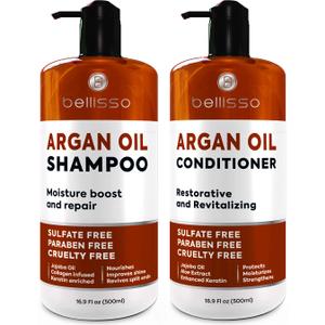 Moroccan Argan Oil Shampoo and Conditioner Set - Sulfate Free with No Parabens - Botanicals for Women and Men - Professional Moisturizing, Anti Frizz, Hydrating Solution for Dry, Wavy and Curly Hair