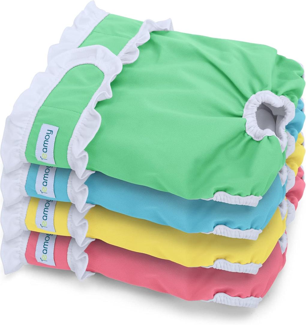 Teamoy 4 Pcs Washable Female Dog Diapers with Ruffles, Incontinence Diaper for Female Dogs, Pink + Yellow + Blue + Green, XL (XL(Fit 26"-35" Waist))