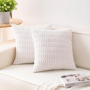 Aegero Pack of 2 Corduroy Decorative Throw Pillow Covers 24x24 InchSoft Striped Pillow Covers Modern Farmhouse Home Decor for Sofa Living Room Couch BedWhite
