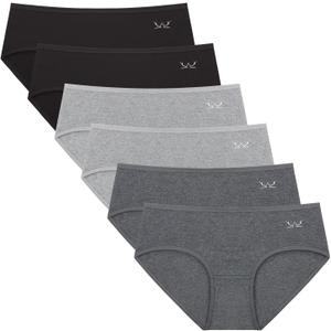 Benirap Womens Underwear Soft Cotton Hipster Panties Breathable Briefs 5 or 6 Pack (Large, Black/Light Grey/Dark Grey-6p)