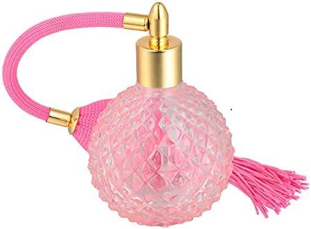 100ML Vintage Crystal Glass Perfume Bottle Spray Atomizer Refillable Purple Pineapple Pattern Design Sprayer. (Pink)