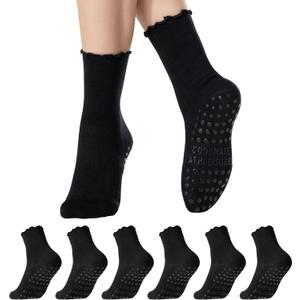 CoolMate 2/ 3/ 4 Pairs Pilates Socks with Grips for Women, Cute Yoga Socks, Crew Non Slip Women for Barre, Pilates Gifts (US, Numeric, 6, 10, Regular, Regular, 3 Pairs Black)