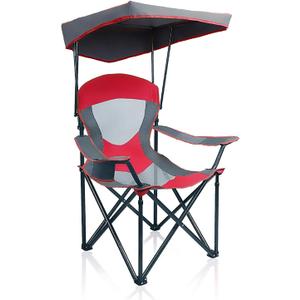 ALPHA CAMP Heavy Duty Canopy Lounge Chair Sunshade Hiking Travel Chair with Cup Holder (Red)