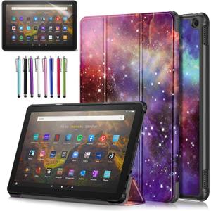 Case for Amazon Fire HD 10 Tablet 10.1" Inch Display (13th Generation, 2023 Released) - Lightweight Tri-fold Stand Cover Case + 1 Screen Protector and 1 Stylus (Galaxy)