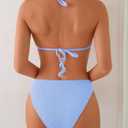 swimall Women's Triangle Bikini Set Cheeky High Cut Sexy Two Piece Swimsuit Cute Halter Bathing Suit (Blue, XL)