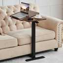 Height Adjustable Overbed Table with Tilting Top, Standing Desk Hospital Bed Table Bedside Sofa Side Table, 16" D x 28" W Right Hand Movable Overbed Table with Hidden Wheels, Walnut Brown