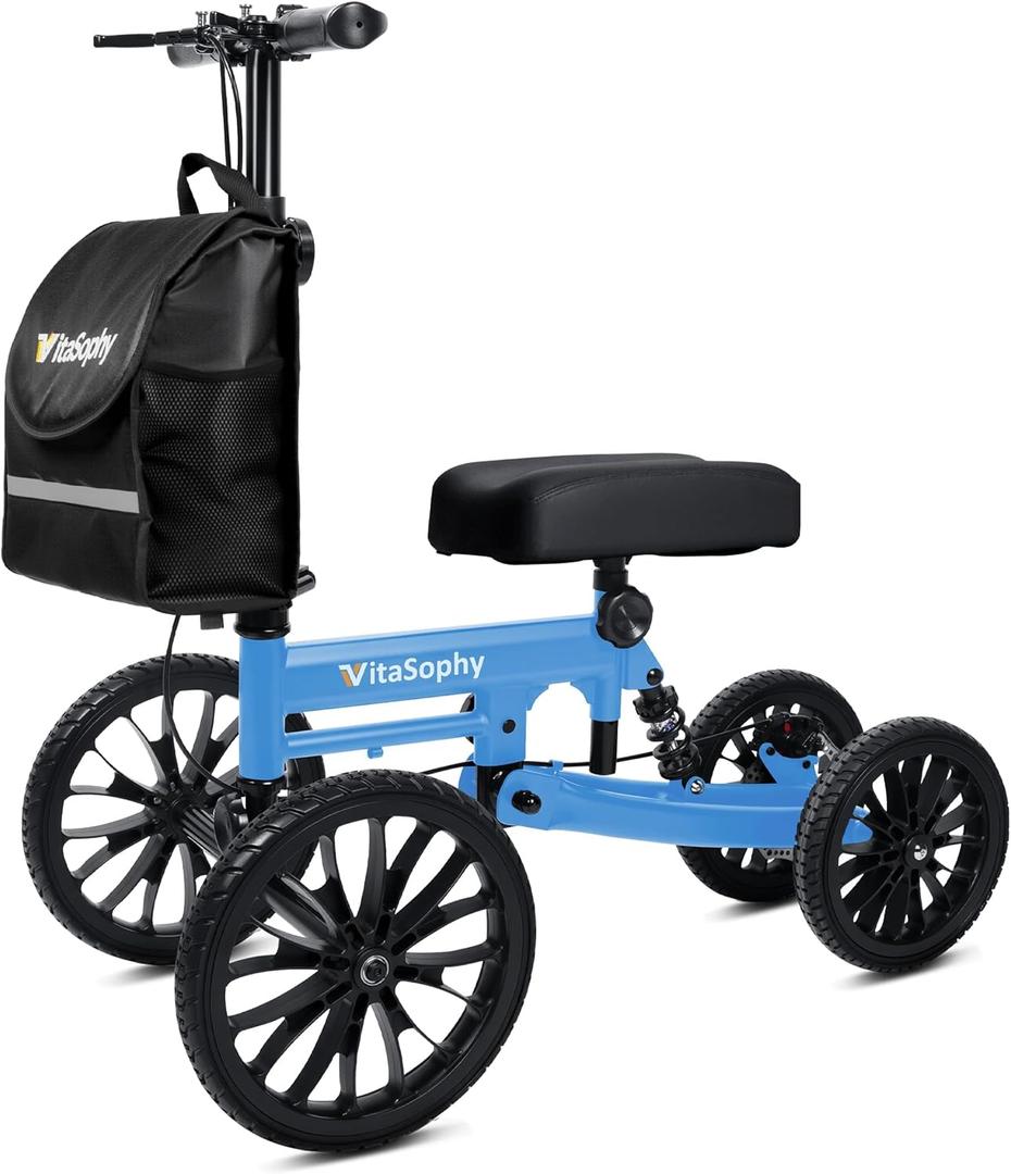 All Terrain Knee Scooter with Disc Brake System, Steerable Knee Walker for Adults for Foot Surgery, Broken Ankle - Rover Scooter for Broken Foot Injured Leg Crutch (Blue)