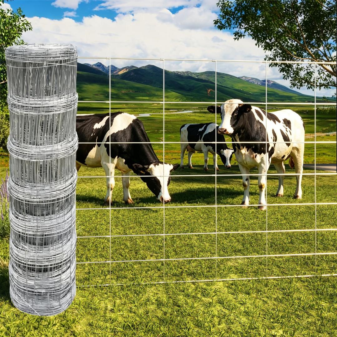 FARMGUARD 5FT*328FT Heavy Duty Cattle Fence Net, Hot Dipped Galvanized Fixed Knot Wire Fence,Livestock Fencing for Cattle Sheep Horse Goat, Rustproof Farm Field Boundary Fence.