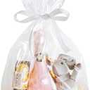 QKEEDSN 100 Pcs 10 x 14 Inches Clear Cellophane Gift Bags with 3.1 Inches Gold Twist Ties, Great for Goodies, Party Favors, and Holiday Gifts Wrapping