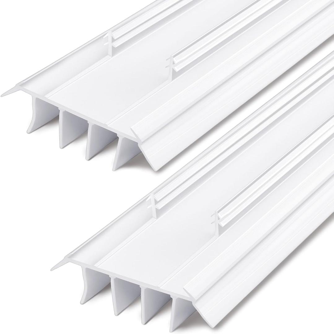 Pushglossy 2 Pcs Kerf Style Door Bottom 36" Long 1 3/4" Wide Replacement Threshold Seal with Vinyl Fins Weatherstrip Draft Stopper for Interior Exterior Doors(White)