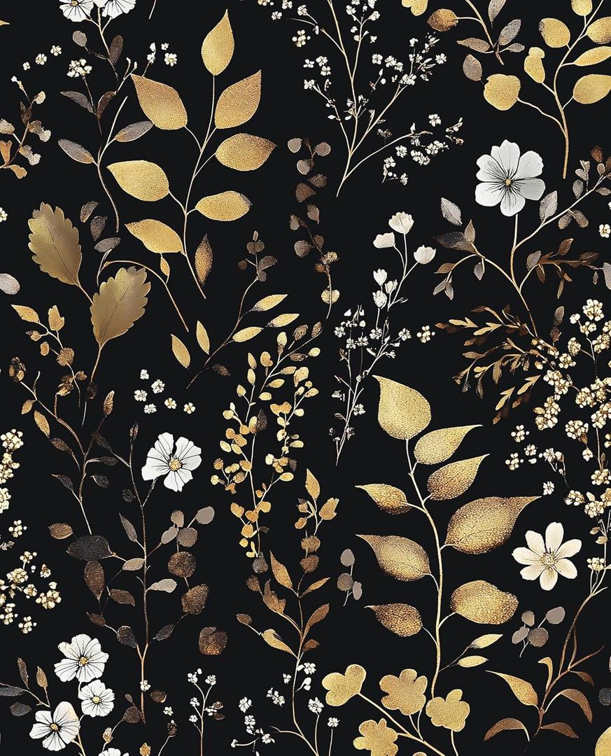 Boho Wallpaper Peel and Stick Dark Floral Wallpaper 17.5in x393in Vintage Leaf Contact Paper Vinyl Waterproof Self Adhesive Golden Leaf Botanical Wall Paper for Cabinet Table Drawer Decor