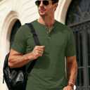 MAGCOMSEN Men's Henley Short Sleeve Shirt Moisture Wicking Lightweight Cotton T-Shirts Casual Summer Basic Tee Shirt (Green, L)