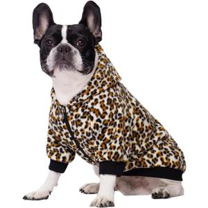 French Bulldog Clothes Dog Hoodie Sweatshirts with Pockets for Small Dogs Puppy Chihuahua Coat Clothing Pet Cat Hoodie Fleece Dog Sweaters Costume (Leopard), S