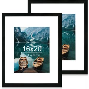 Hongkee 16x20 Frames Set of 2, Rustic Black Wood Style - Display 16 x 20 Picture without Mat or 11x14 Picture with Mat, Wall Mounting Horizontal and Vertical