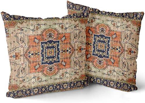 Kawani Aztec Terracotta Boho Throw Pillow Covers 17x17 Inch Vintage Rust Retro Carpet Decorative Pillows Square Pillow Cases Farmhouse Accent Home Decor for Bedroom Couch Sofa Porch Set of 2