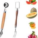 2-in-1 Stainless Steel Watermelon Cutter Slicer & Forks,Fruit Scoop,Dual Head Melon Slicer Knife with Wooden Handle for Kitchen, Camping, Party (2 Pcs)