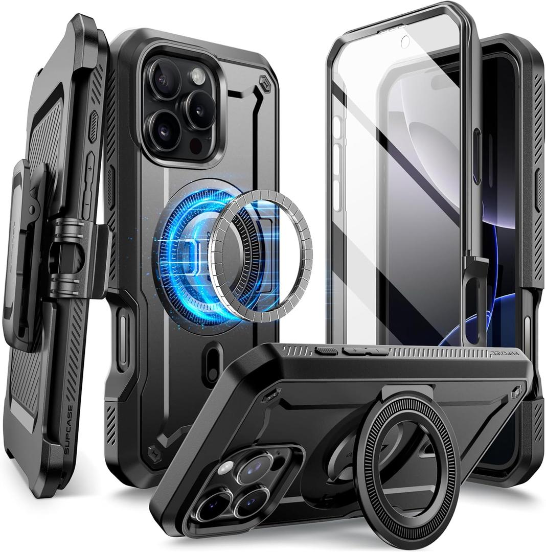SUPCASE for iPhone 16 Pro Case with Stand (UBPro Mag), [Support MagSafe] [Built-in Screen Protector & Belt Clip] [Military-Grade Protection] Magnetic Phone Case for iPhone 16 Pro 6.3'' 2024, Black