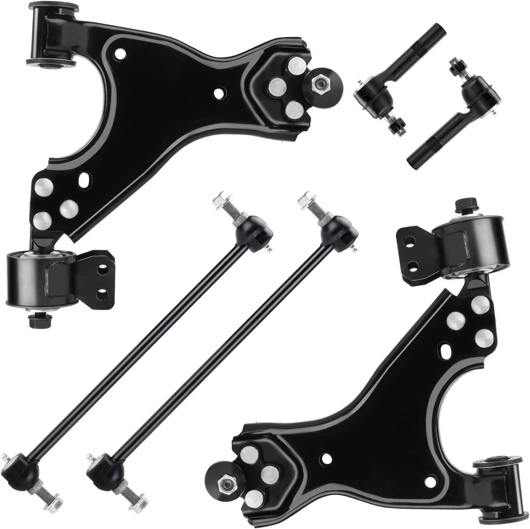Front Lower Control Arms w/Ball Joints Sway Bars Outer Tie Rods Replacement Suspension Kit for 2008-2017 Buick Enclave, Chevrolet Traverse, 2007-2016 GMC Acadia, Saturn Outlook (6pc)
