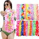 Hawaiian Leis for Luau Party 50 Pcs Tropical Hawaiian Flower Necklace Colorful Hawaii Leis Bulk Artificial Flowers for Hula Dance Decor Birthday Summer Beach Pool Party