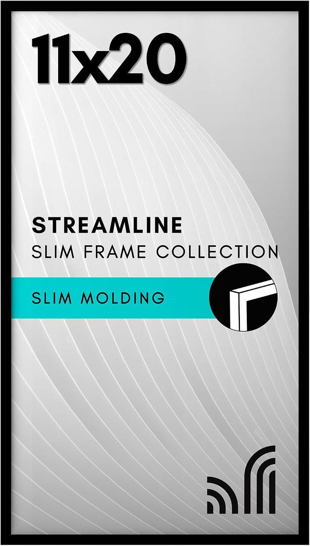 Americanflat 11x20 Picture Frame with Polished Plexiglass - Streamline Collection - Thin Border Picture Frame for Wall Display - Hanging Hardware Included - Black