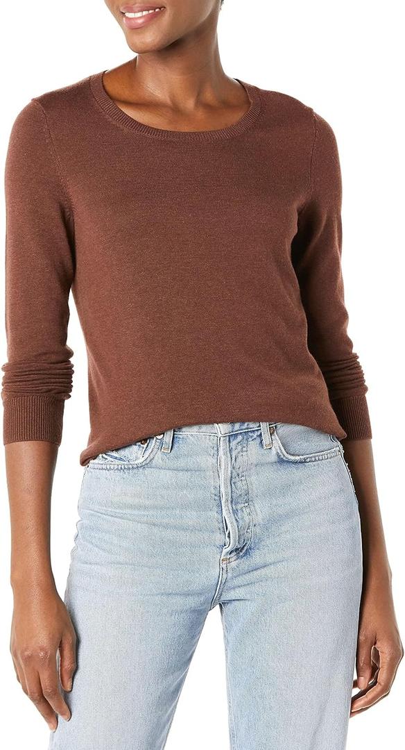 Amazon Essentials Women's Long-Sleeve Lightweight Crewneck Sweater (XX-Large, Dark Chestnut Brown)