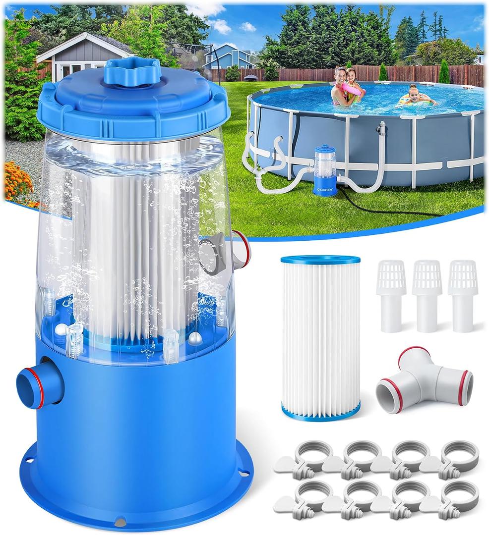 KimFilter Transparent 1000 GPH Above Ground Pool Filter Pump – Easy Cartridge Status Viewing | Powerful Pool Cartridge Filter Pump System | Enhanced Circulation & Filtration for Clear Water - Sky Blue