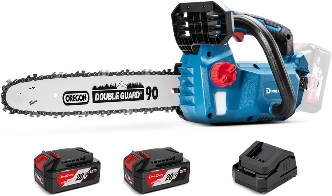 Dong Cheng 12 Inch Brushless Cordless Chainsaw, 20V Battery Powered with 24000mAh Batteries, 12m/s Chain Speed, Tool-Free Tensioning, Auto Oiler & Chain Brake, Ideal for Wood Cutting & Tree Trimming