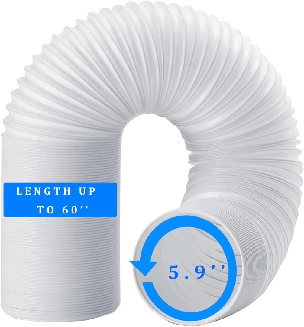 Portable Air Conditioner Hose, Length up to 60", Anti-Clockwise Thread, AC Hose with 5.9" Diameter, Exhaust Hose for Portable Air Conditioner (White)