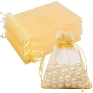 Crweety Organza Bags 3x4 Inch 50 Packs Small Mesh Gift Bags Drawstring Sachet Bags for Party Favor Wedding Baby Shower(Gold)