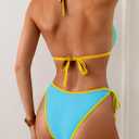 Eomenie Sexy Bikini Sets for Women Halter Triangle Top Two Piece Swimsuit Tie Side Bathing Suit Color Block Swimwear (Blue, M)