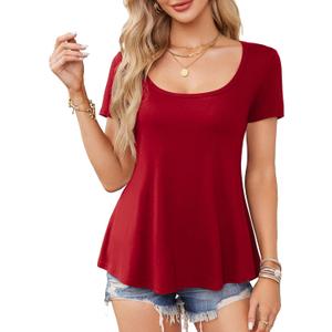 Amoretu Womens Scoop Neck Tshirt Short Sleeve Shirts Swing Tunic Tops Loose Fit (X-Large)