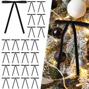 DIYDEC 24PCS Velvet Christmas Bow Ornament 5 x 7 Inch Xmas Wreath Ribbon Bows Christmas Tree Hanging Crafts Gift Bows Pendants for Holiday Home Outdoor Indoor Party Garland Decoration(Black)