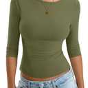 Eachyes Womens 3/4 Length Sleeve Boat Neck Tops Casual Slim Fit T-Shirts Basic Tees Spring Summer Outfits Clothes (Green) XL