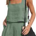 YMING Women's Cotton Linen 2 Piece Sets Summer Solid Color Shorts Set with Pocket Two Piece Travel Lounge Sets Light Green XL